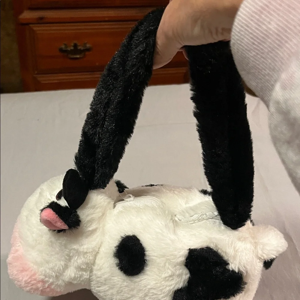 HOPEARL MUSICAL GLOW IN THE DARK LIGHT UP COW PLUSH HANDBAG STUFFED ANIMAL